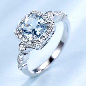CUSHION 7 X 7 SKY BLUE CUBIC ZIRCONIA RING